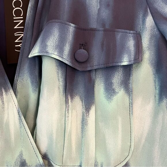 Toccin Tie Dye Wrap Front Long Sleeve Shirt Dress in Blue Size 0 NWT - Picture 7 of 11